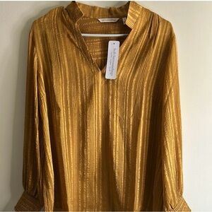 Soft Surroundings Jocelyn Gold Sands V-Neck Pinstripe long sleeve Petite Large